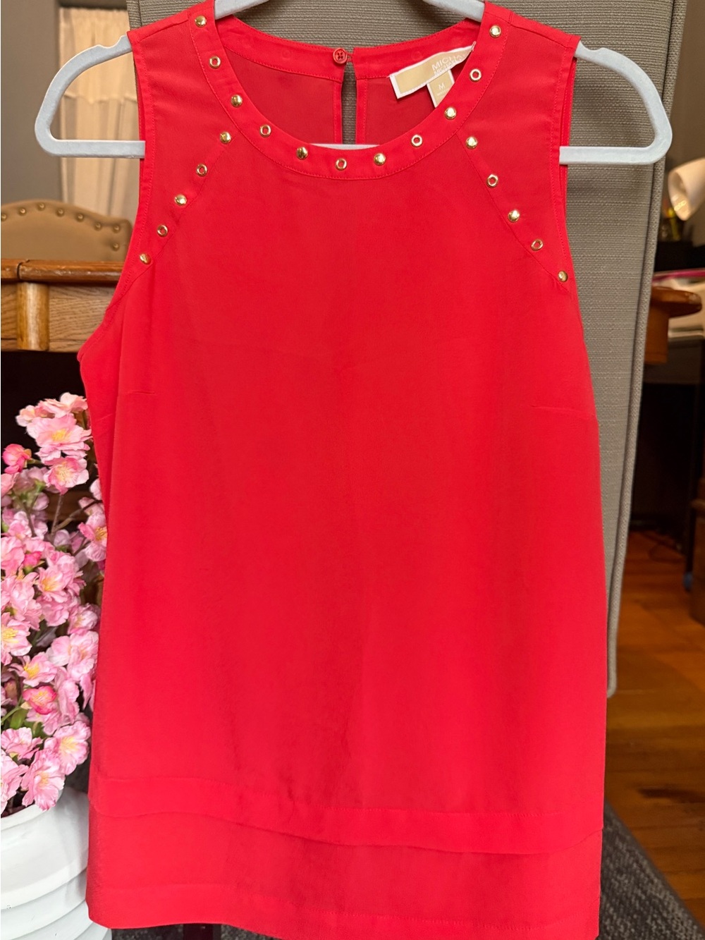 Ann Taylor Red Sleeveless Camisole with Gold Stud Accents